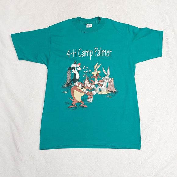 Vintage Velva Sheen Teal 4-H Camp Looney Tunes Graphic T-Shirt Size Medium - Picture 1 of 7